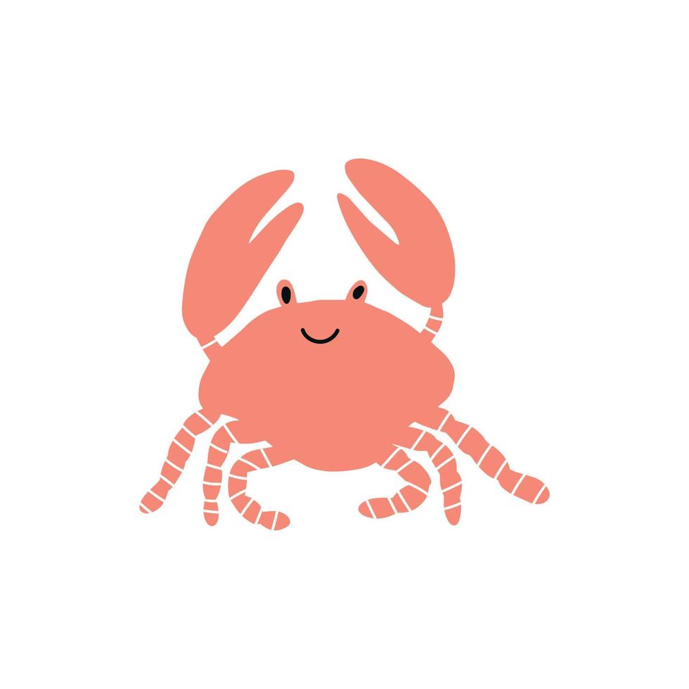 Cute crab in Scandinavian style on a white background. Vector hand drawn kids illustration. Sea ocean. Underwater world
