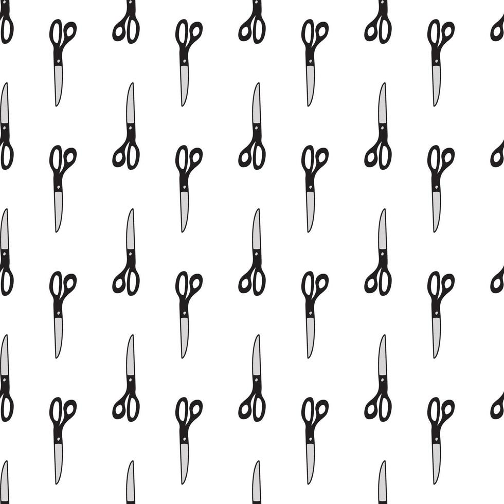 Scissor seamless pattern. Hand drawn professional pair of scissors cutting hair. Craft and scissoring. Vector print on white background