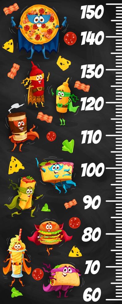 niños altura gráfico regla con rápido comida caracteres vector