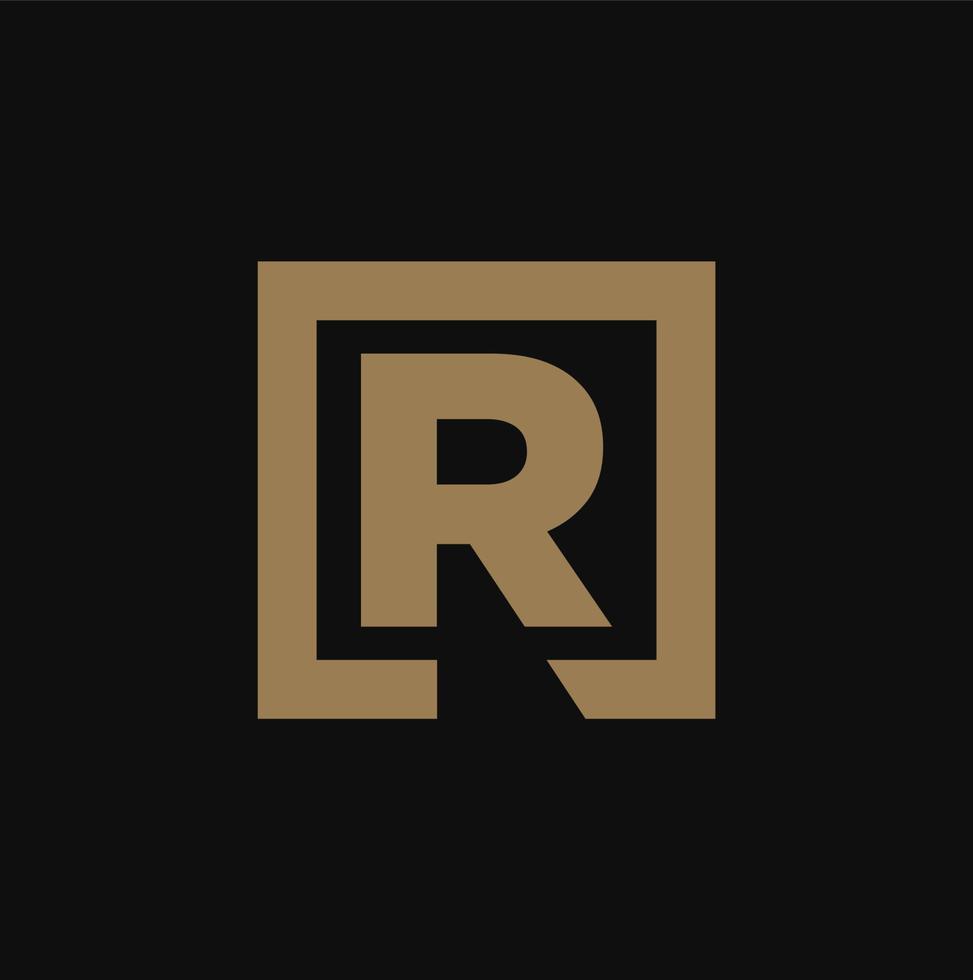 'r' empresa inicial letras monograma. dorado letra r con cuadrado. vector