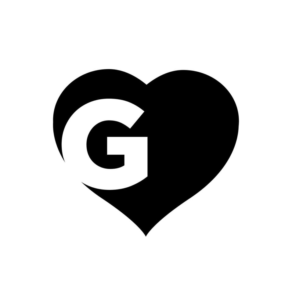 Black heart with g letters icon. G letter and heart. vector