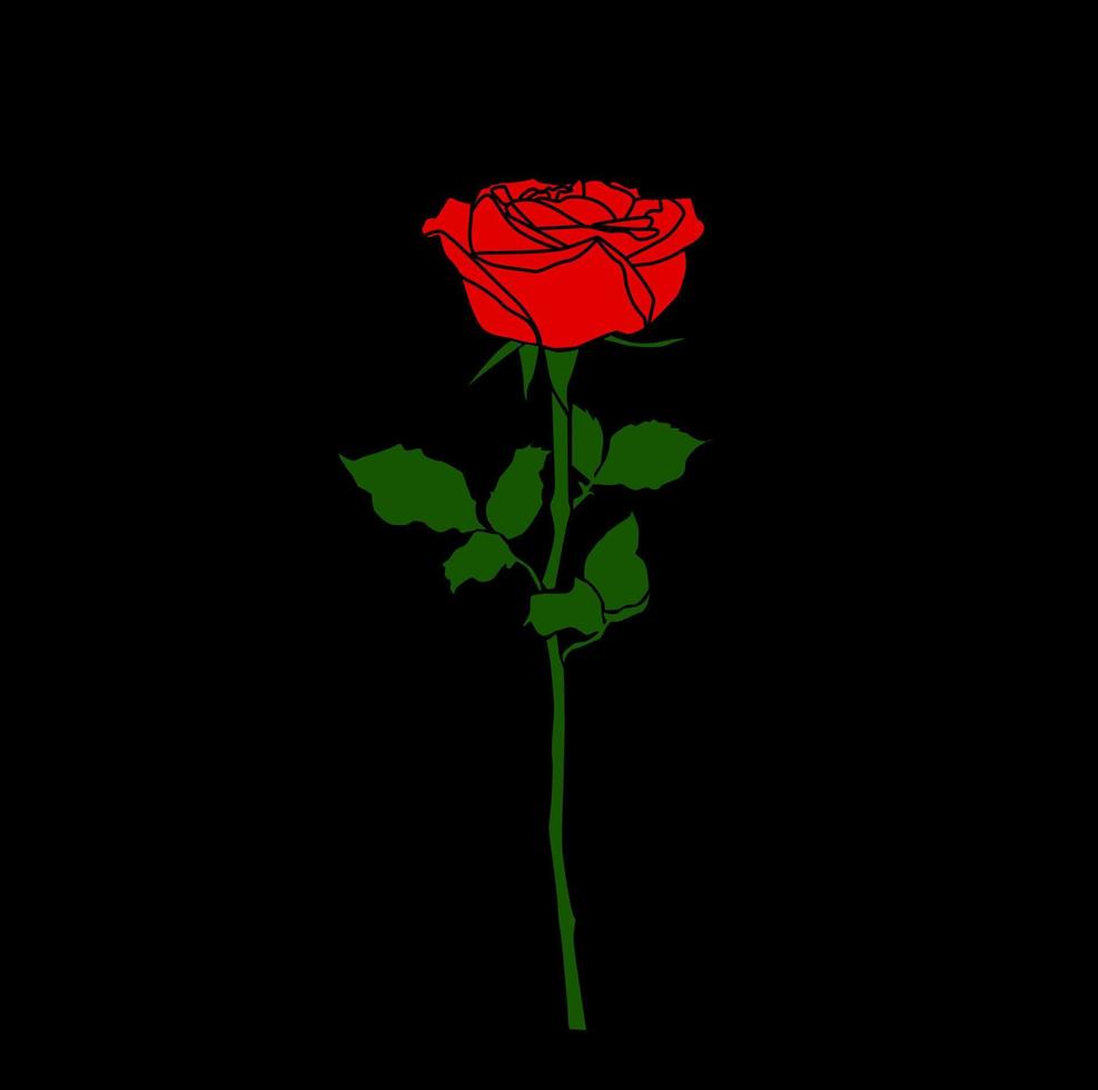 Rose flower vector icon on black background. Red Rose icon.