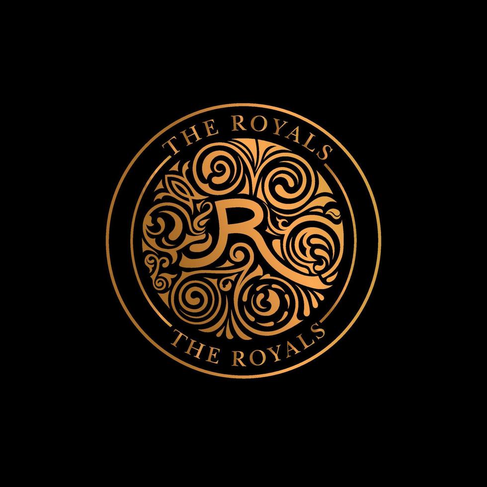 'R' Letters in Royal shape. golden monogram with R letters. vector