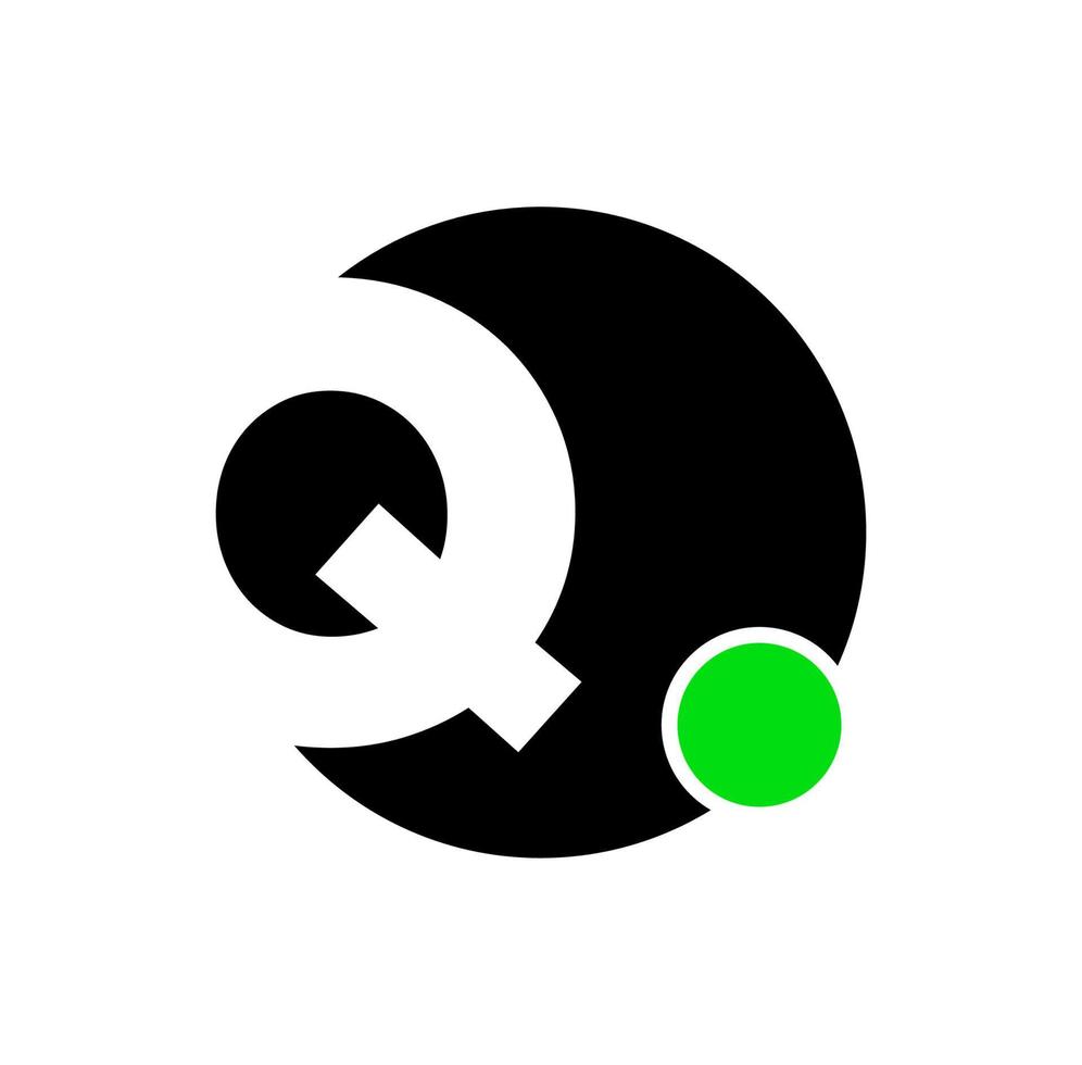 Q brand initial letter monogram with green dot. Q brand ico vector