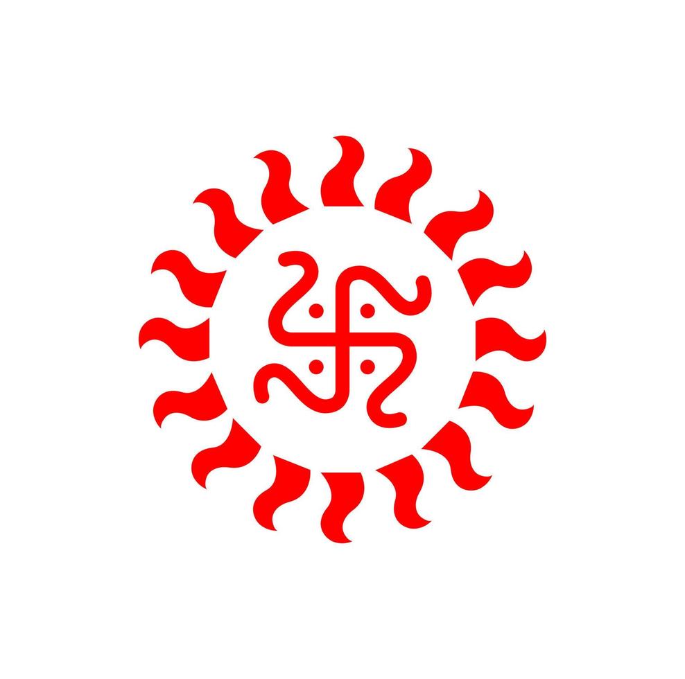 Red swastika with sun icon. Swastika and sun symbol. vector