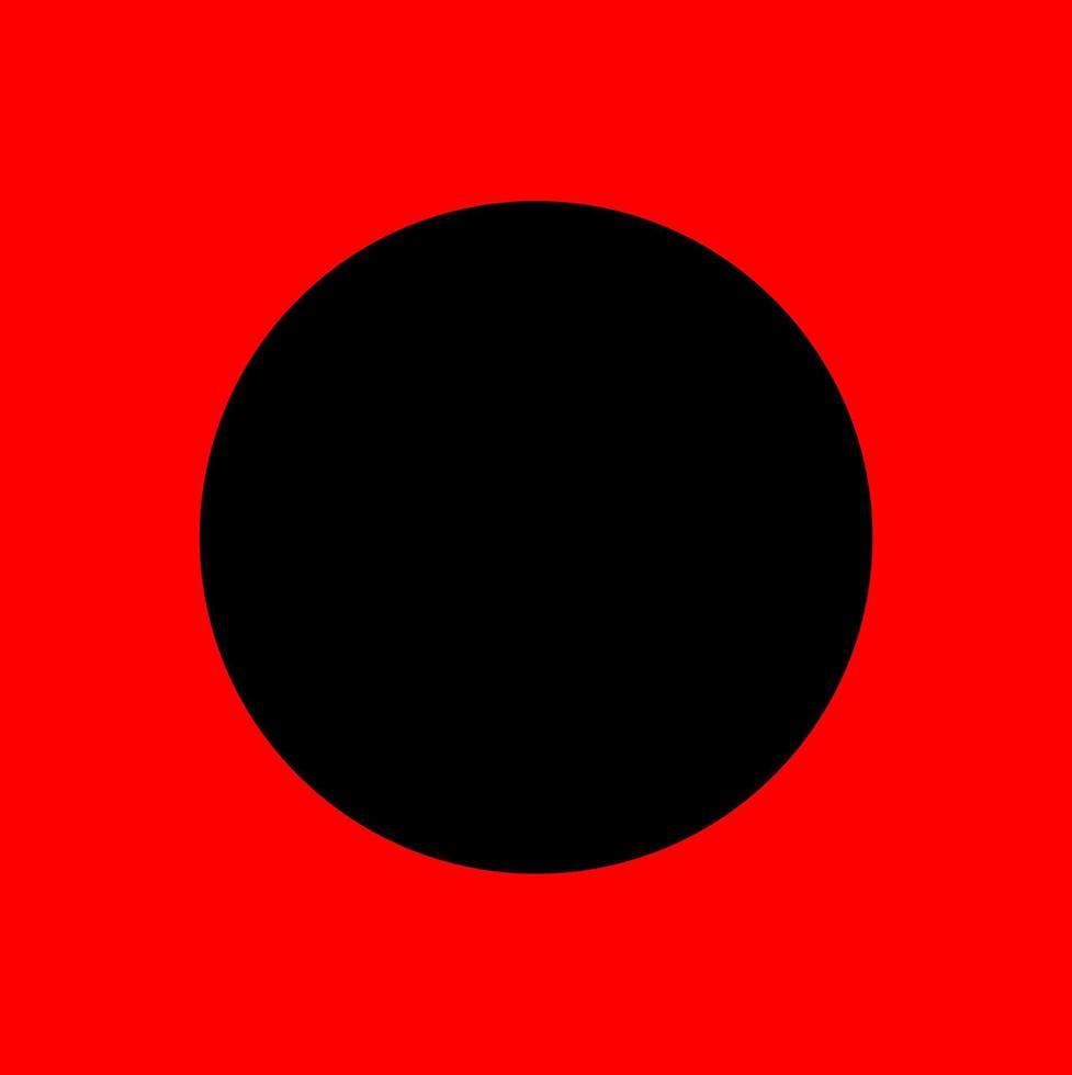 Black solid dot on red background. Isolated Black dot. vector