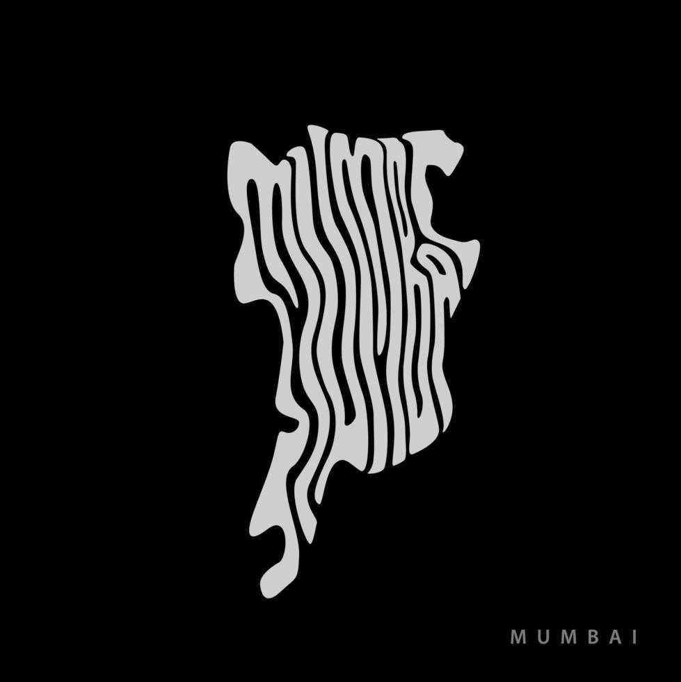 Mumbai written in mumbai map shape. Mumbai lettering. vector