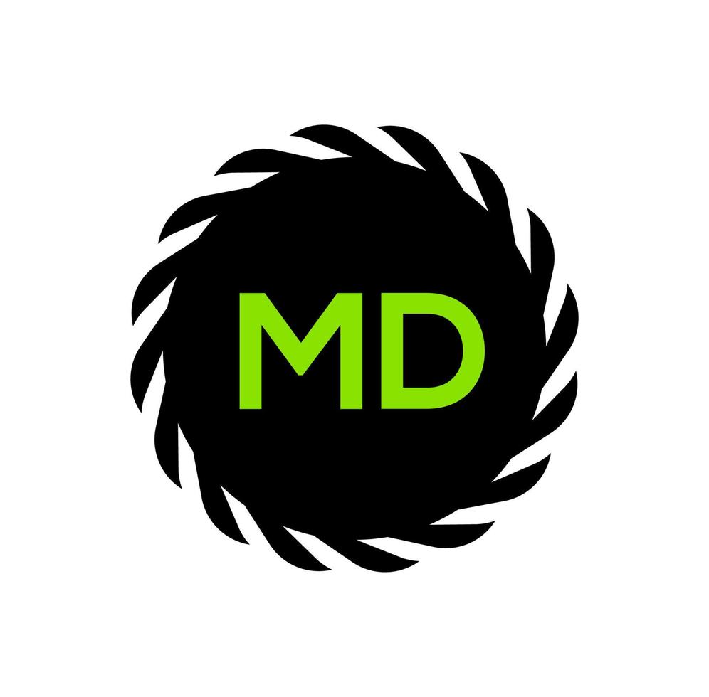 MD company name in round rope icon. MD green icon. vector