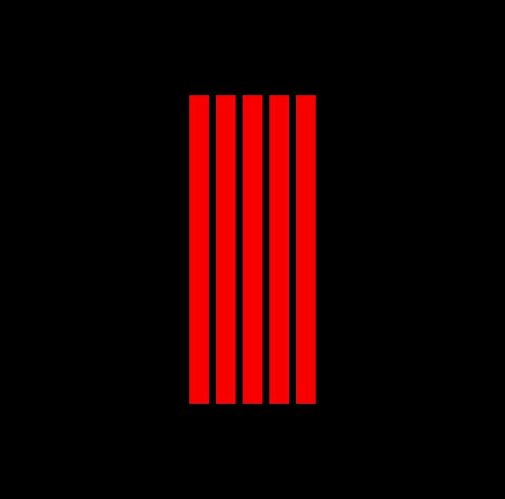 cinco rojo verticales líneas icono en negro antecedentes. vector