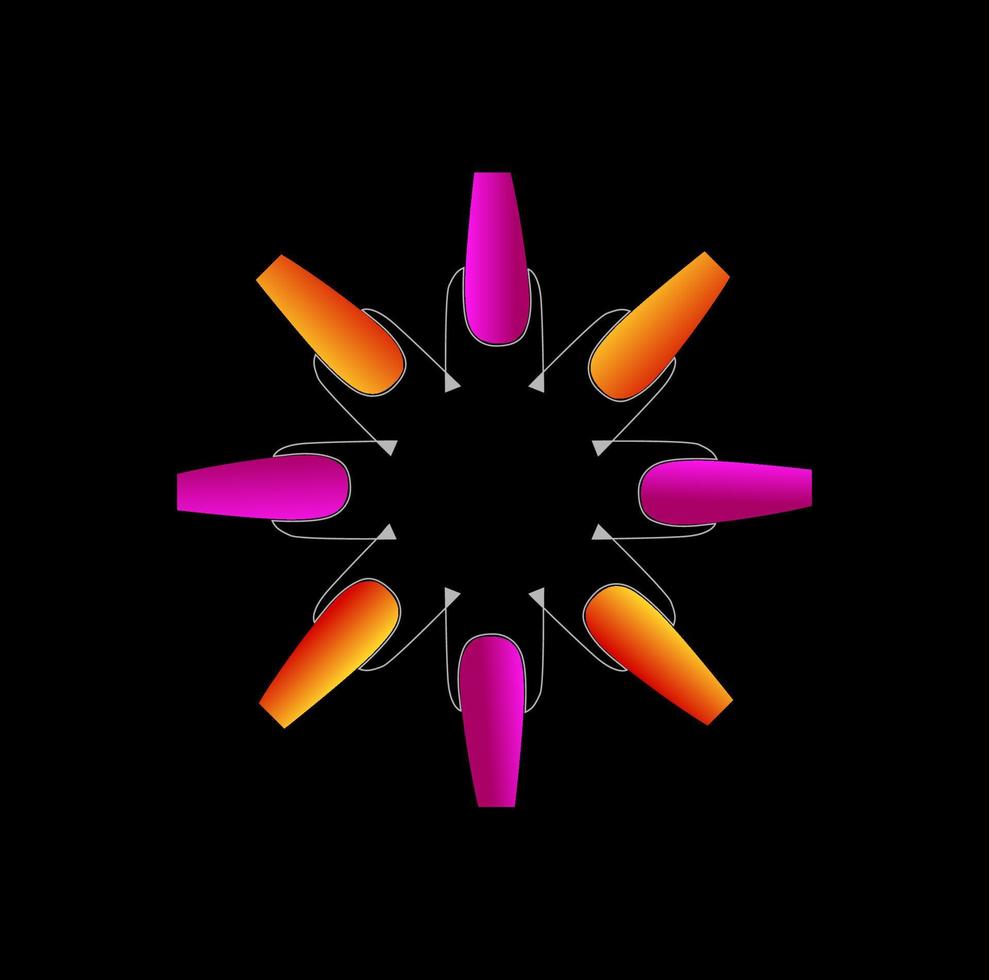 Colorful nail logo. Nail art monogram. nails flower. vector