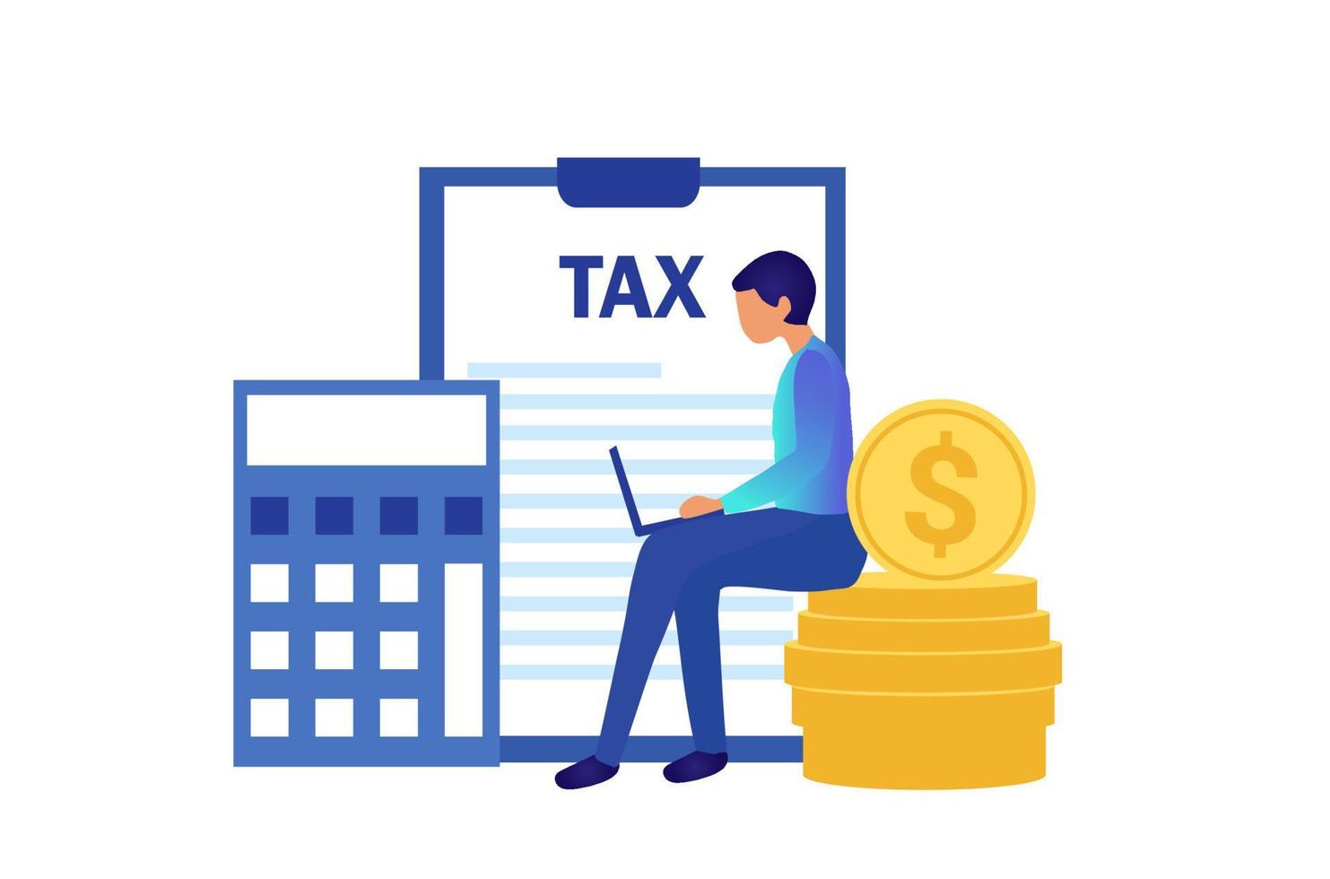 Businessman filling tax form documents online vector illustration. Tax payment concept