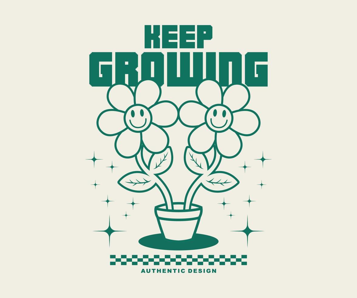 Vintage poster cartoon character of flower Graphic Design for streetwear and urban style t-shirts design, hoodies, etc vector