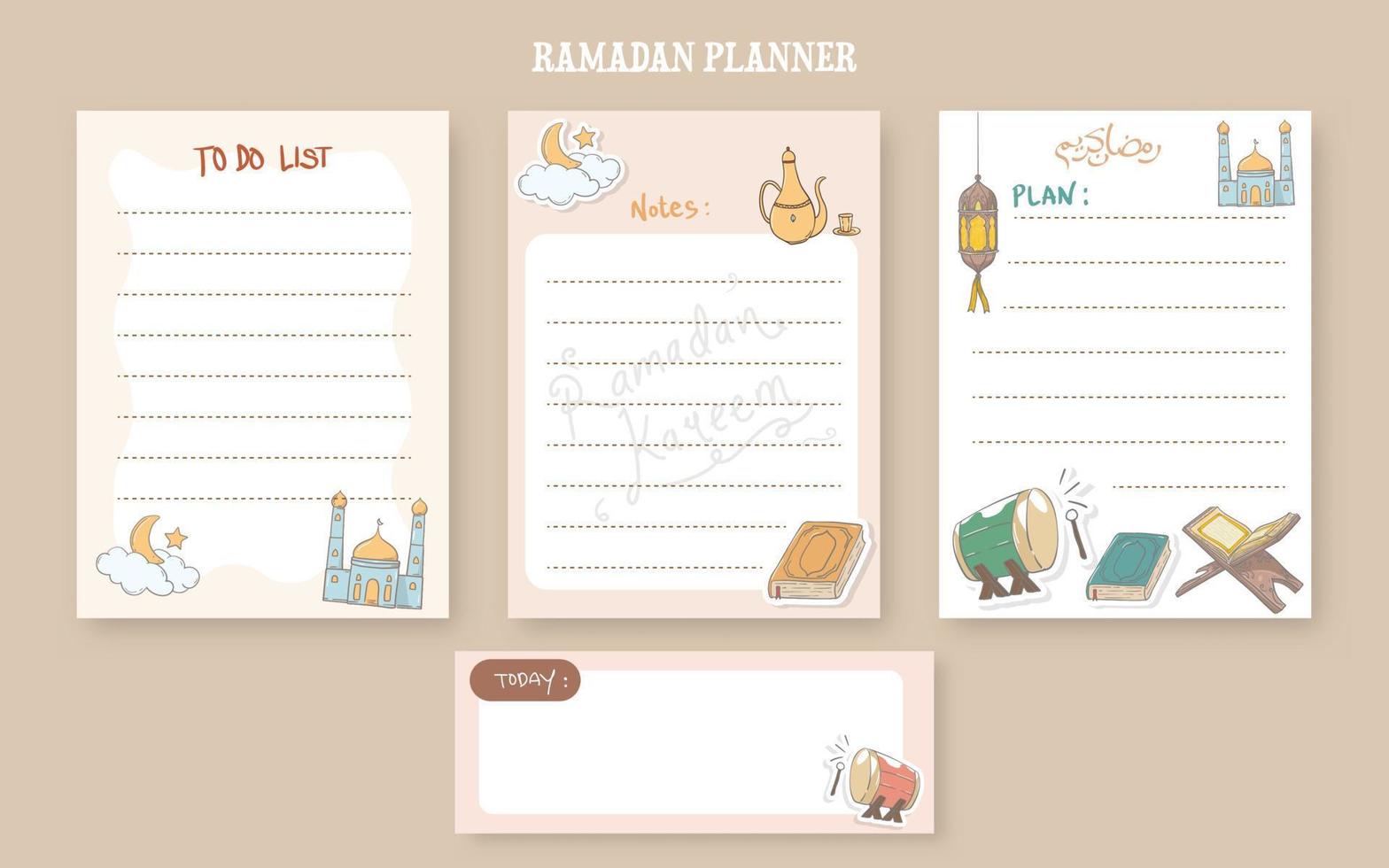 Ramadan card notes, daily planner, to do list vector