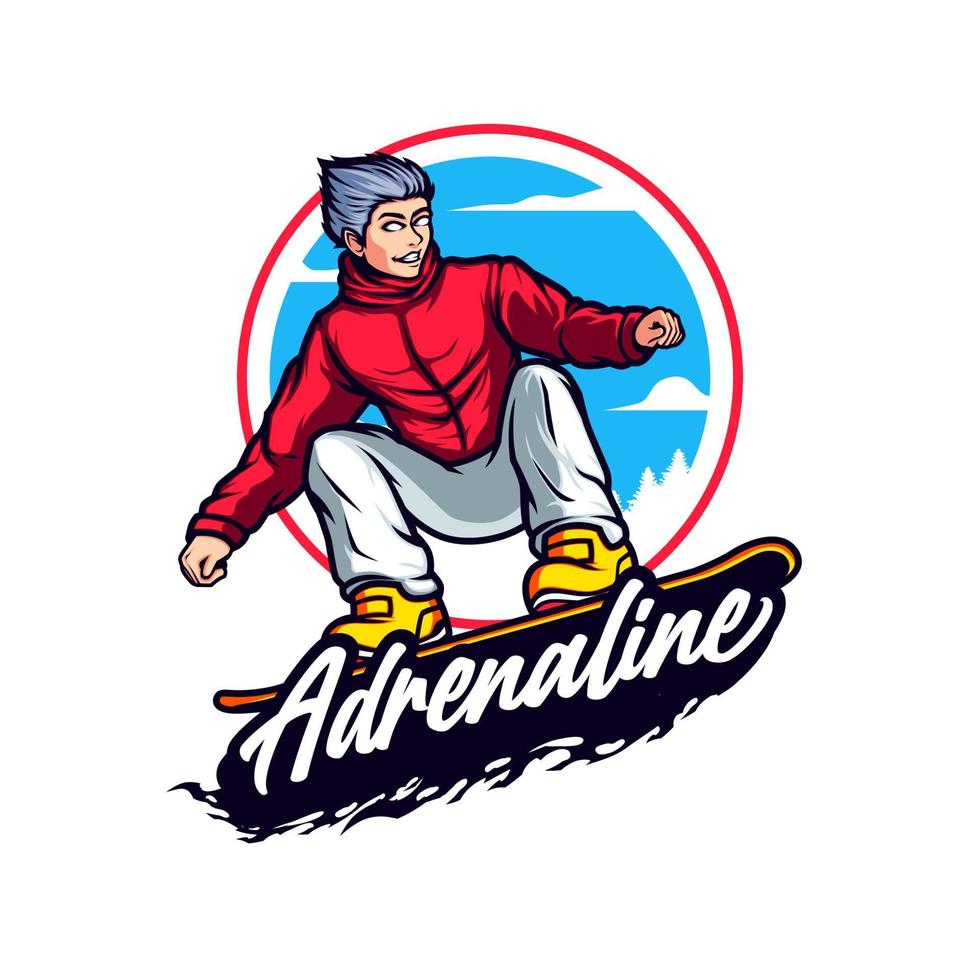 Red Hoodie Boy Snowboard Seasonal Extreme Sports vector