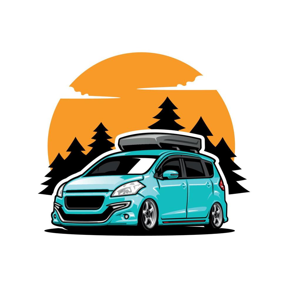 mpv car with roof box illustration logo vector