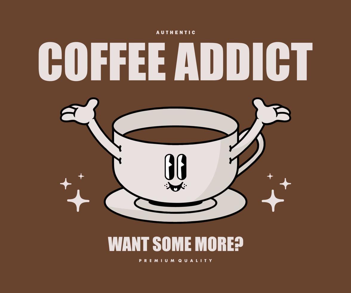 Retro Poster cartoon character of coffee time Graphic Design for T shirt Street Wear and Urban Style vector