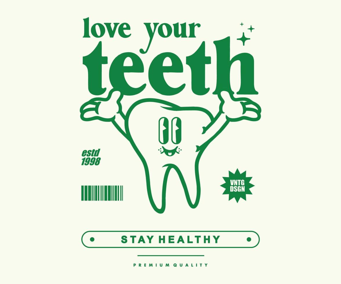 Retro illustration of teeth t shirt design, vector graphic, typographic poster or tshirts street wear and Urban style