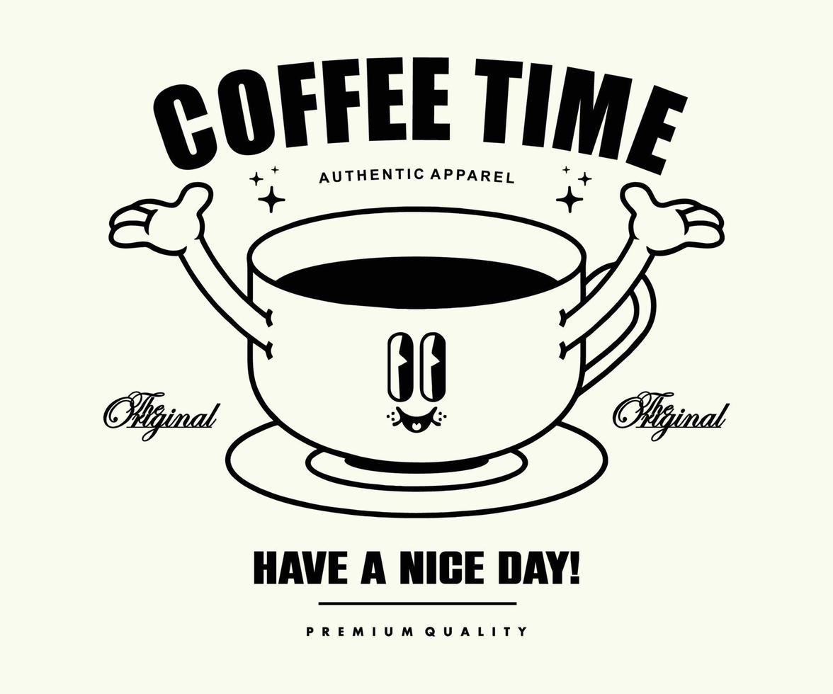 Retro Poster cartoon character of coffee time Graphic Design for T