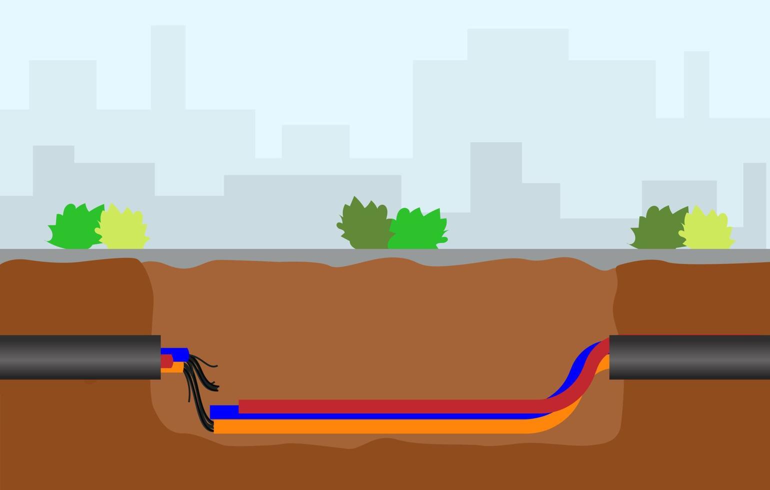 excavado arriba acera revelador alambres en protector tubos edificio de eléctrico líneas o telecomunicación cables, construcción de óptico red conexión. excavación y mantenimiento vector