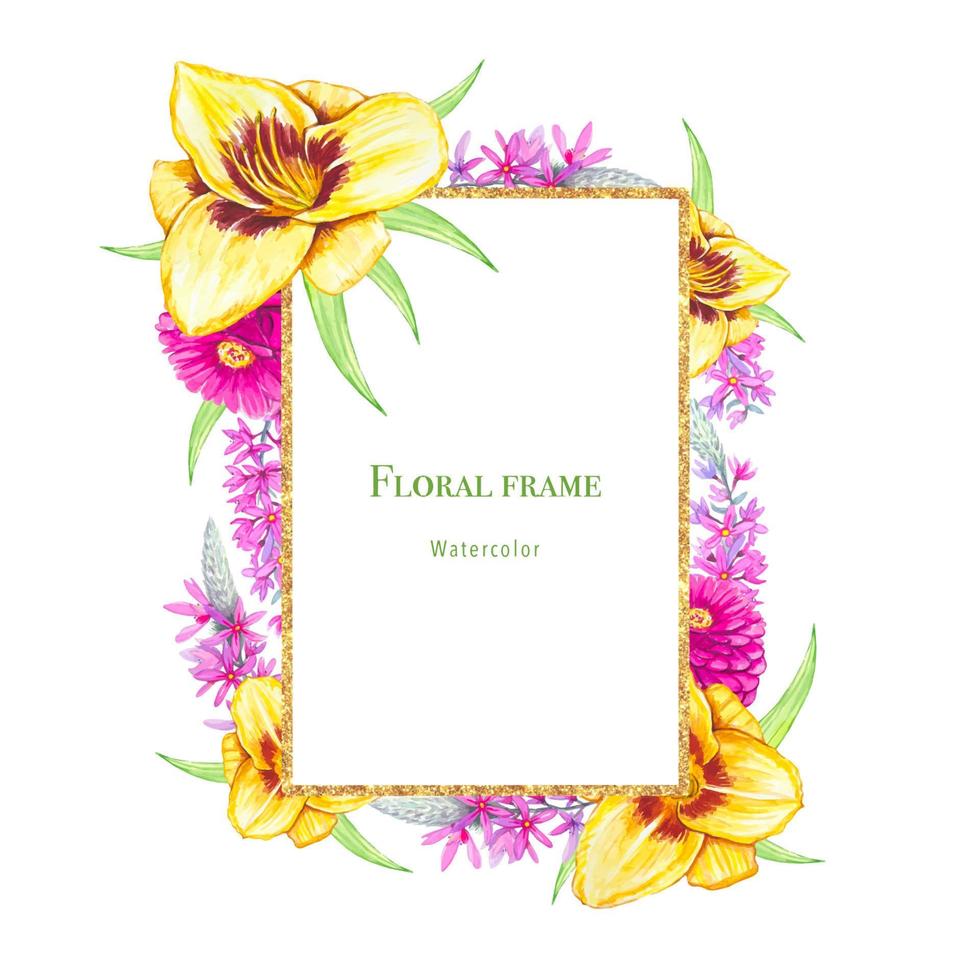 Floral frame with yellow lilies vector