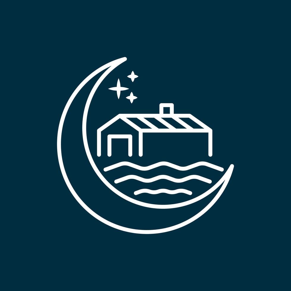 Farm and moon logo in monoline style. It is suitable for livestock, plantation, agriculture, business logos, and others. vector