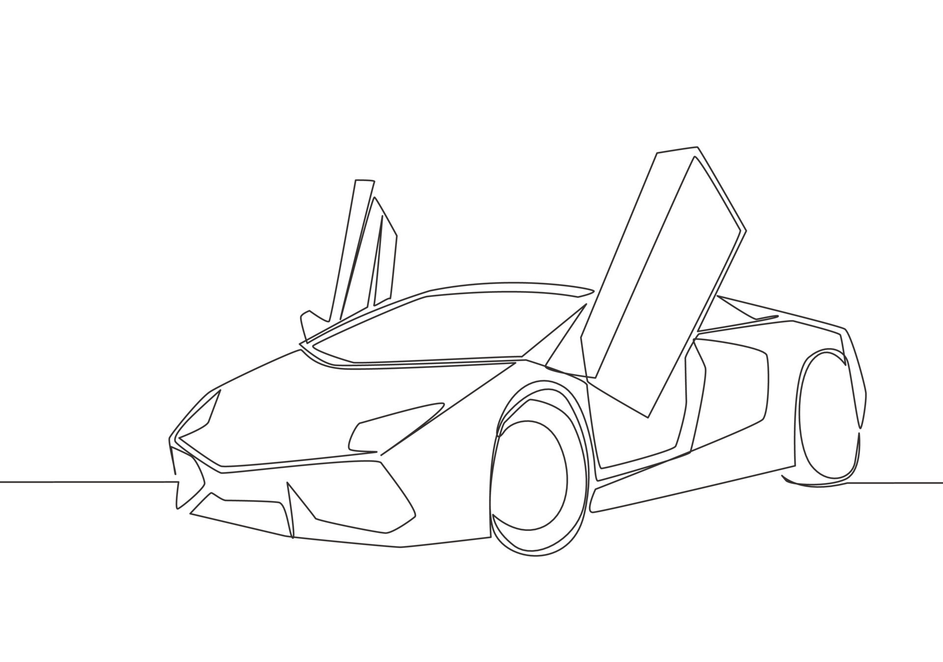 One line drawing of luxury sport car with butterfly door opened