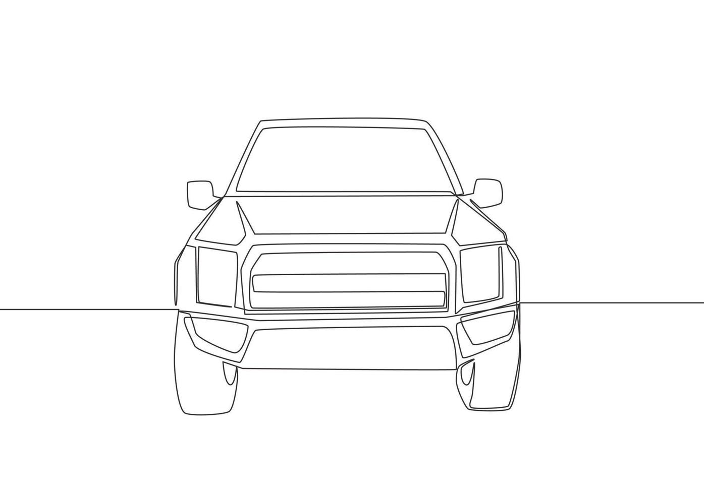 Single line drawing of suv car from front view. Family comfortable vehicle transportation concept. One continuous line draw design vector