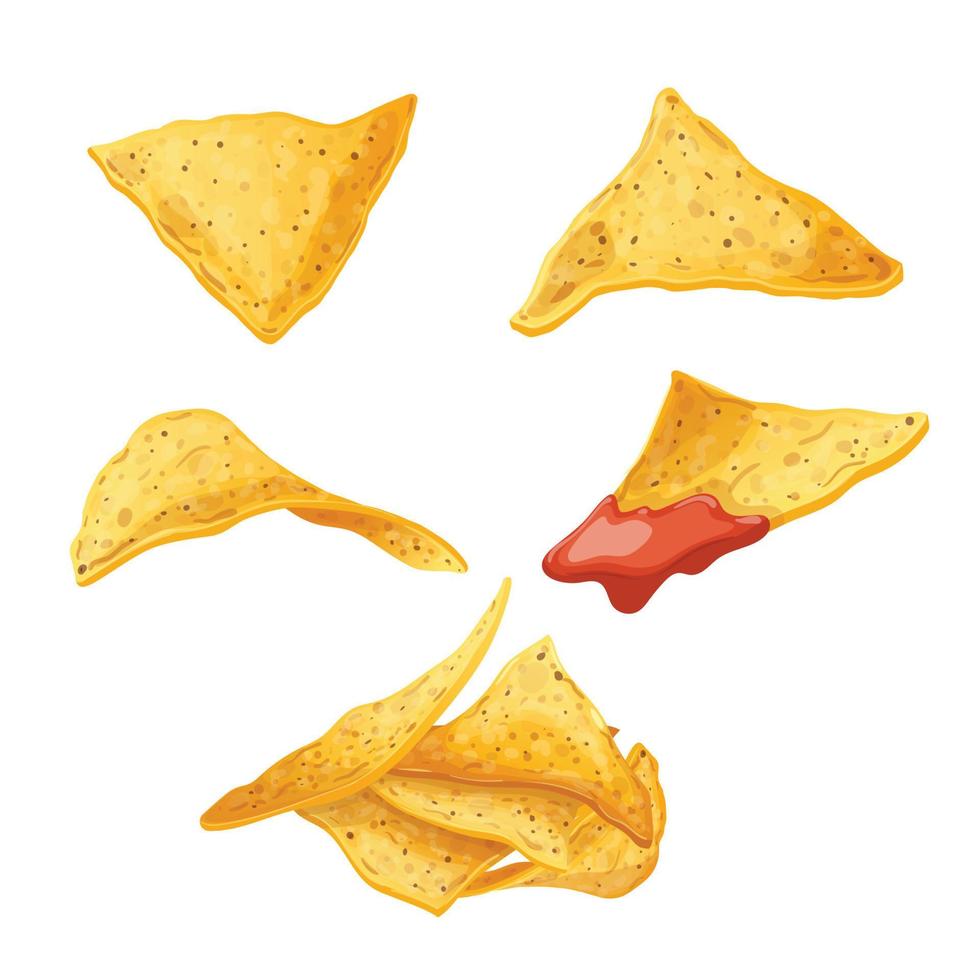 nachos mexican snack set cartoon vector illustration