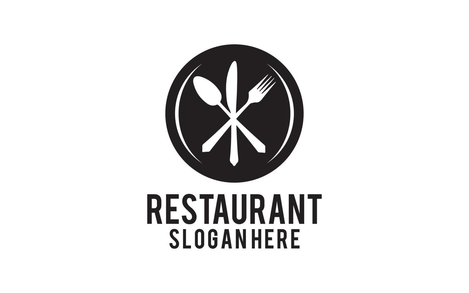 placa de restaurante, póster con plantilla de logotipo de tenedor y cuchillo vector