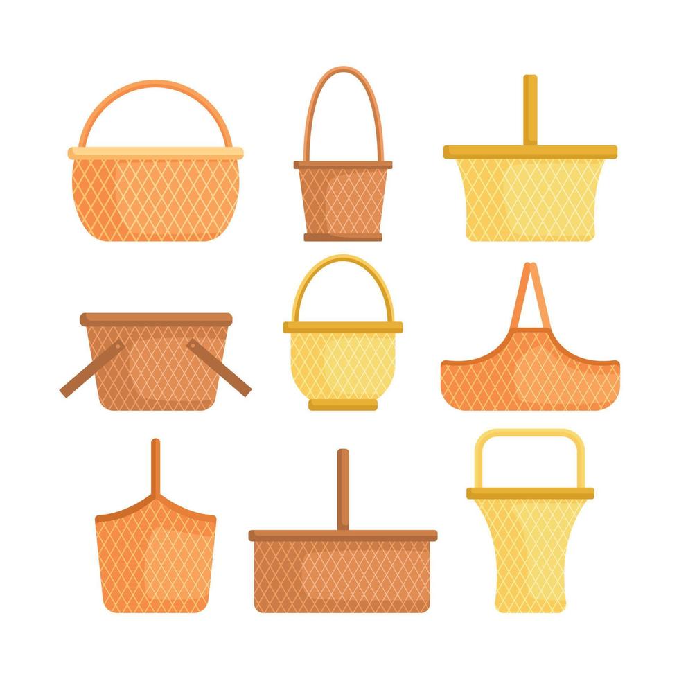 picnic basket set cartoon vector illustration