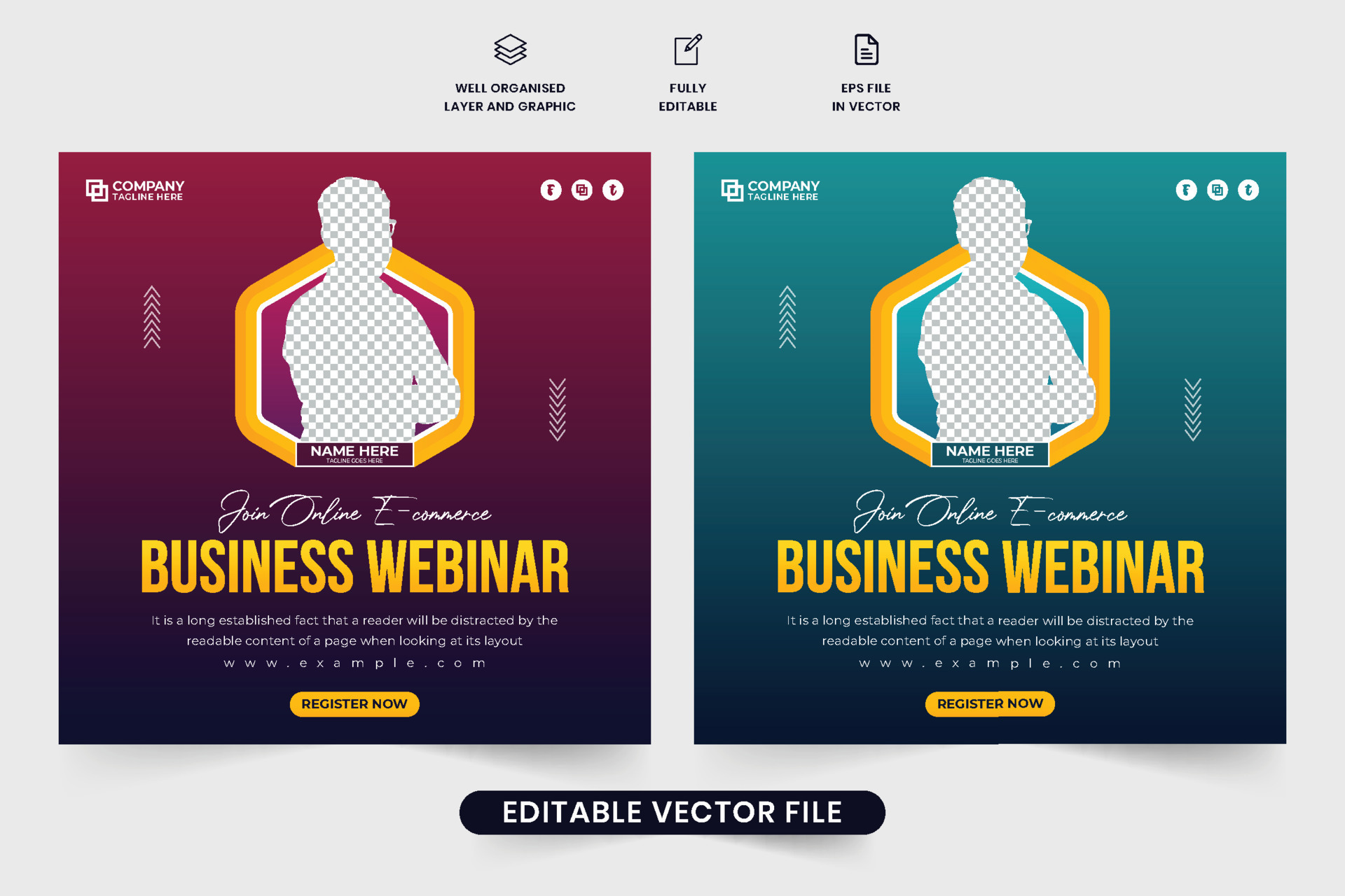 Corporate webinar and conference invitation template vector with red
