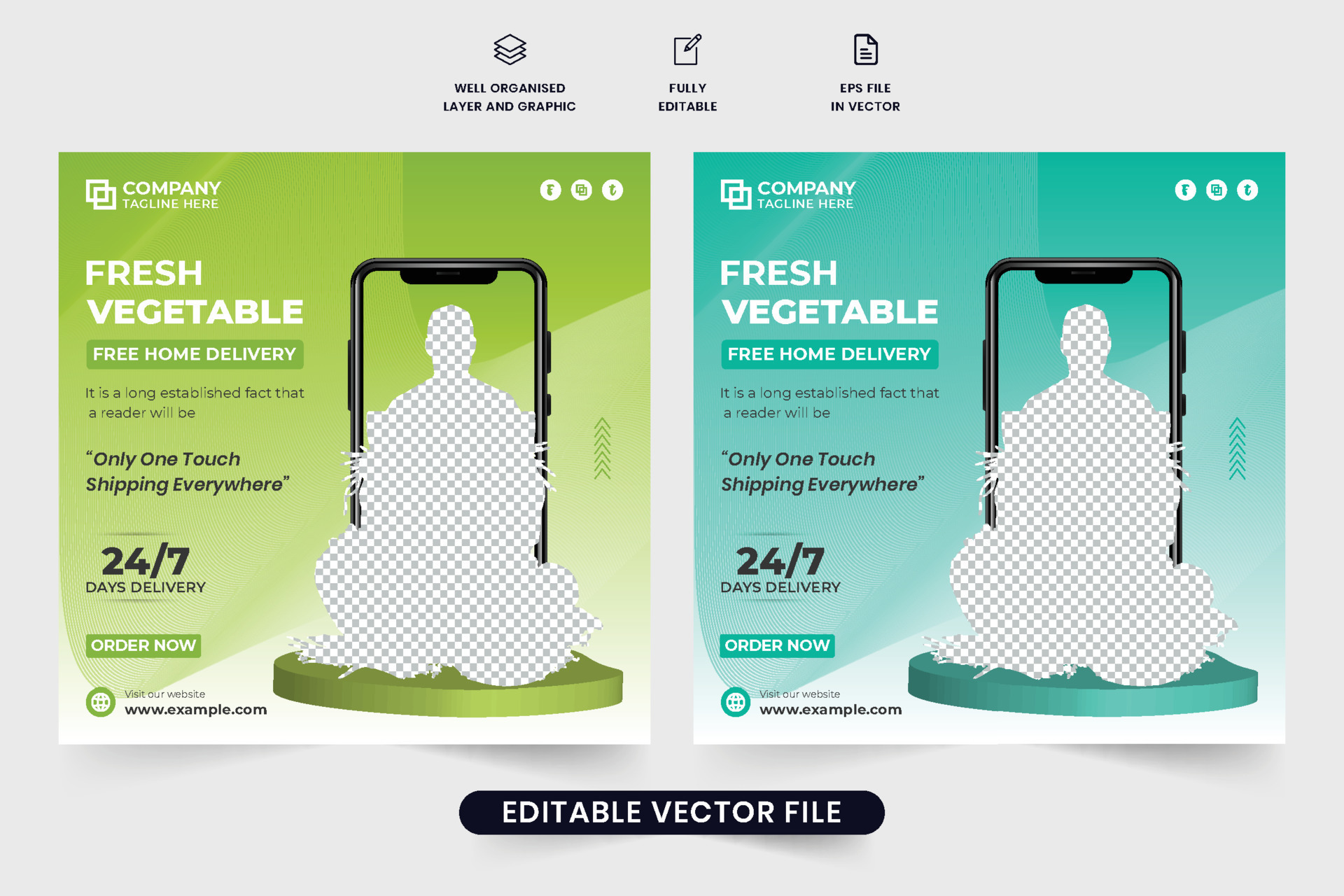 Vegetable and grocery home delivery service poster design with green
