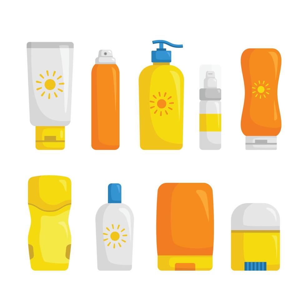 sun cream block set cartoon vector illustration