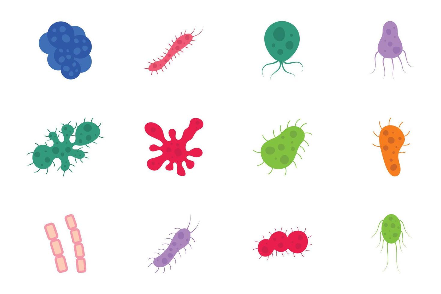 set of bacteria and virus vector illustration in flat style. Disease-causing bacterias, viruses and microbes.