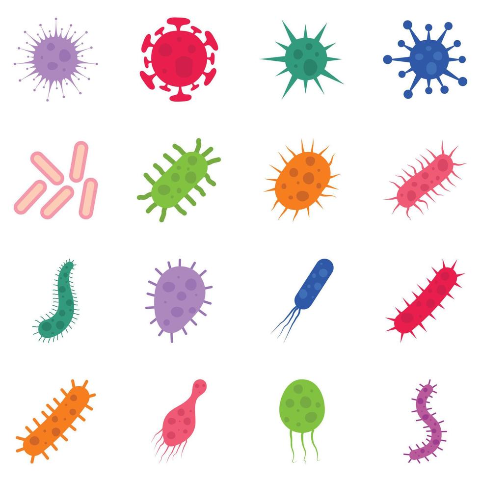 set of bacteria and virus vector illustration in flat style. Disease-causing bacterias, viruses and microbes.