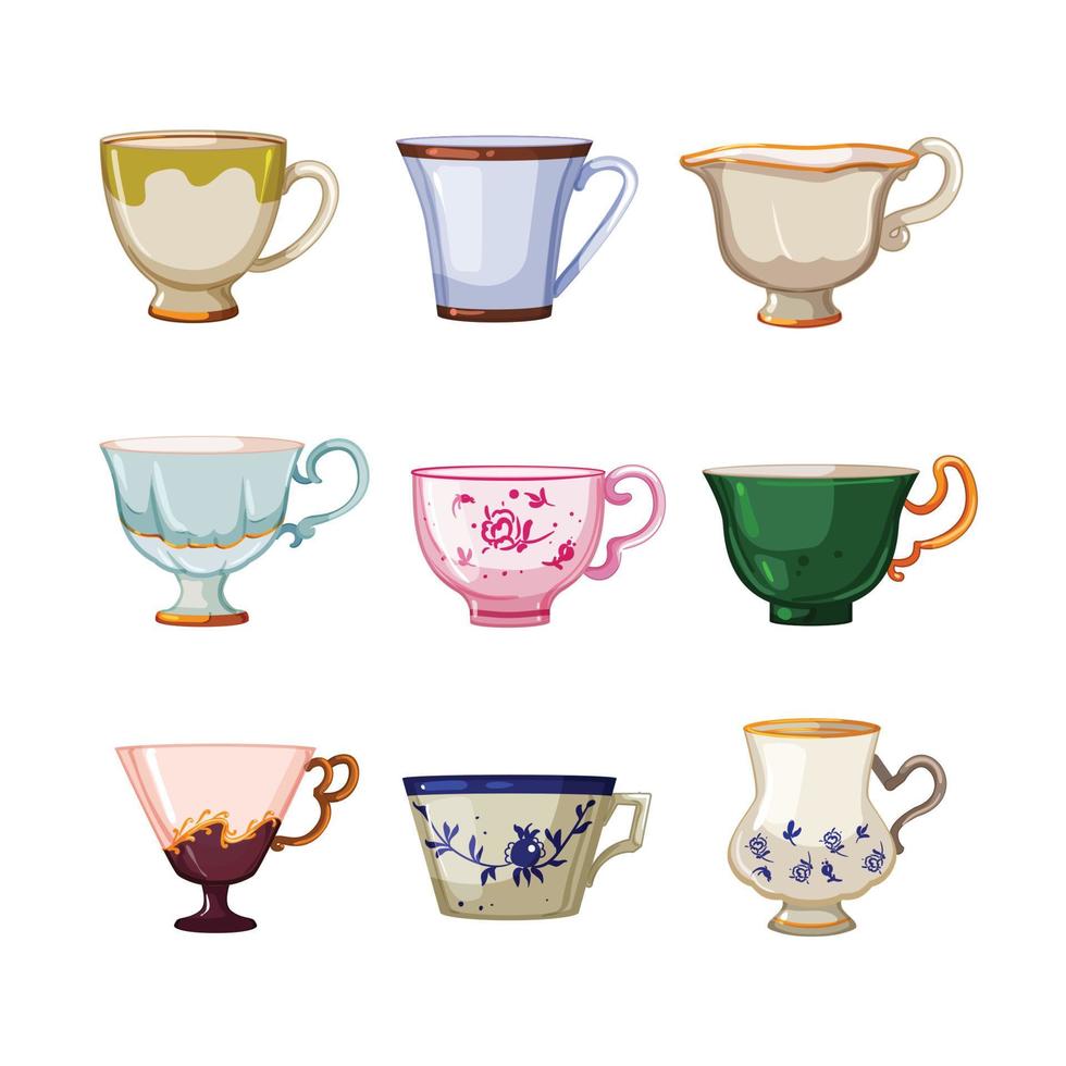 vintage cup set cartoon vector illustration