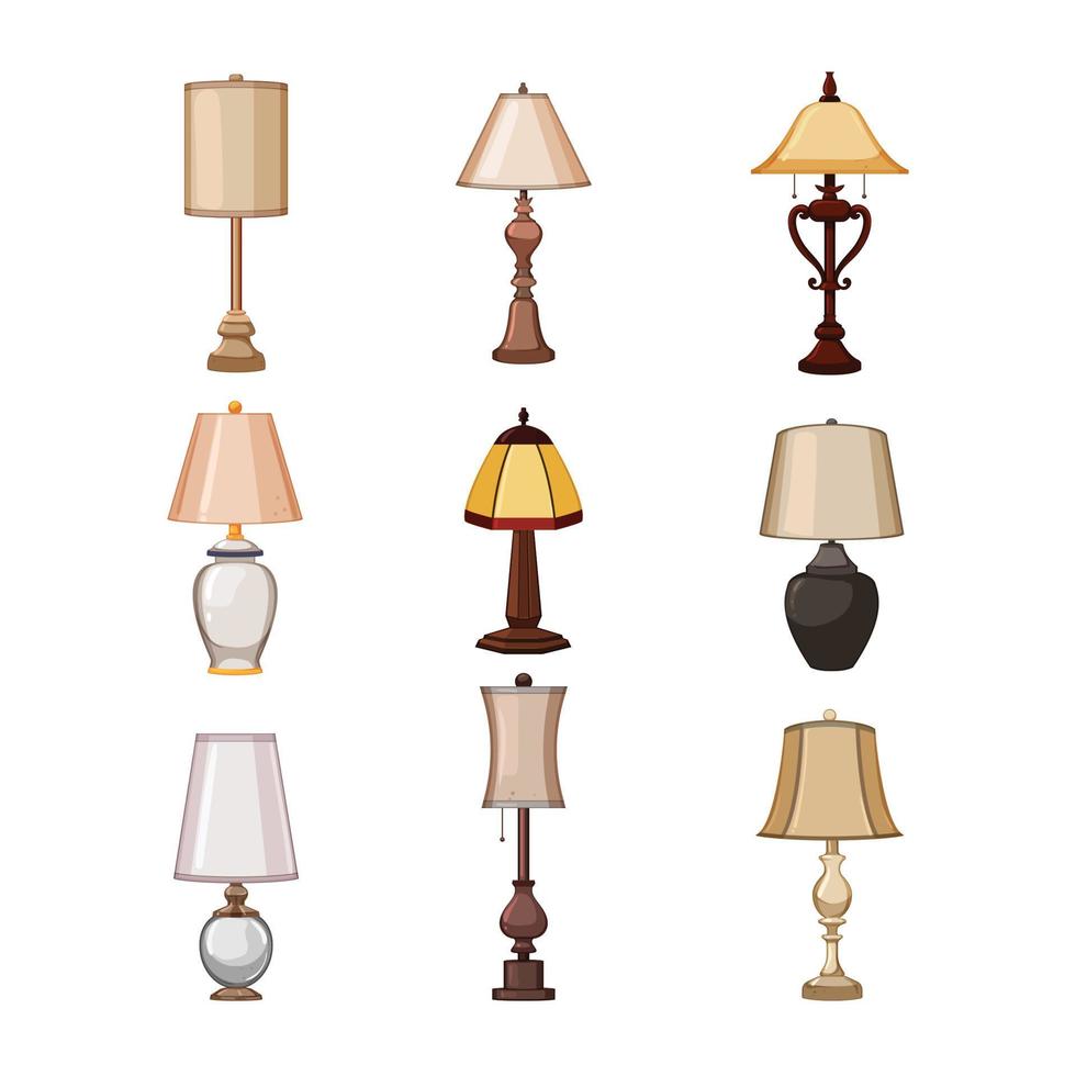 vintage table lamp set cartoon vector illustration