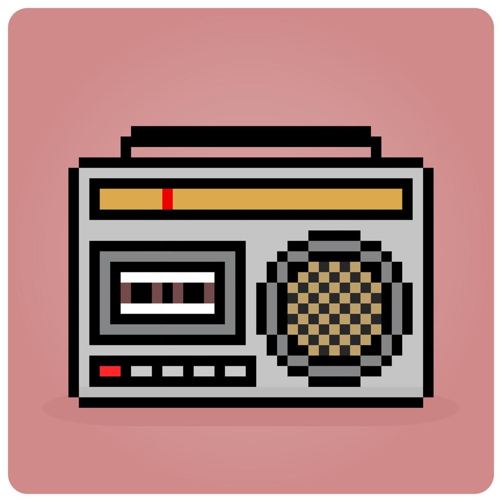 8 bit pixel Vintage radio. classic radio pixel for game asset and web icon in vector illustration.