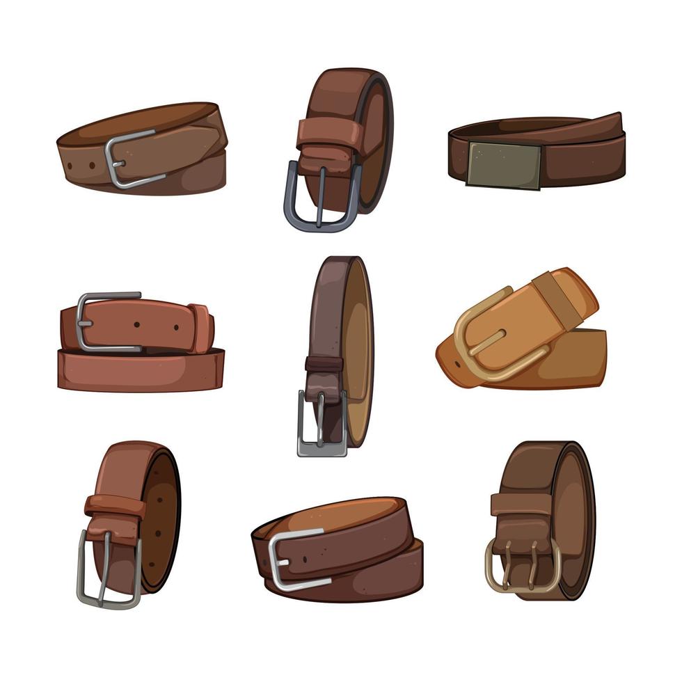 leather belt set cartoon vector illustration