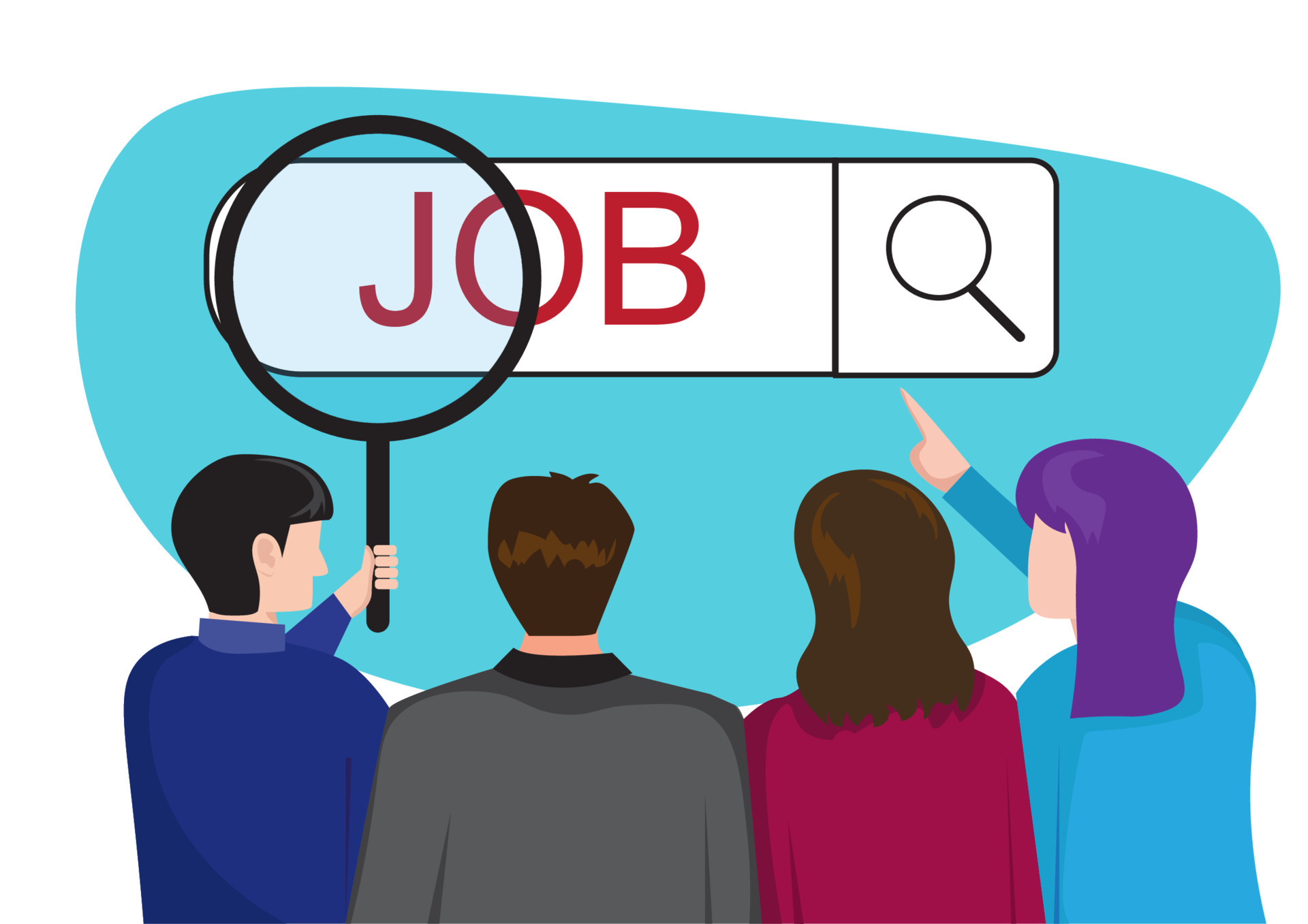 Employees looking for job Employees using magnifying glass searching a Employees looking for job Employees using magnifying glass searching a
