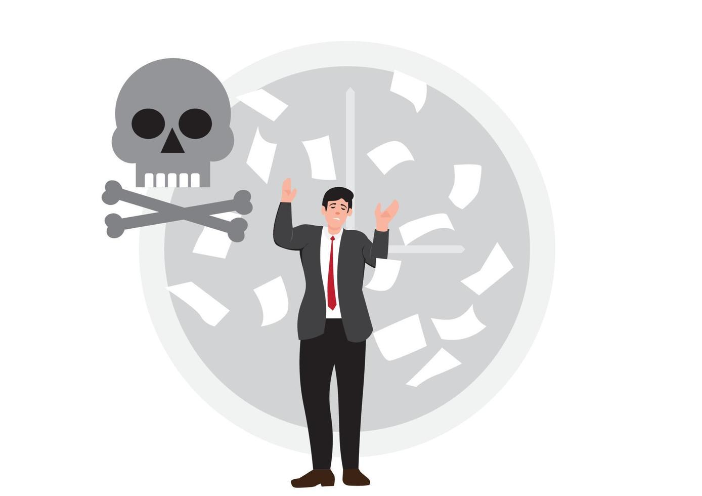 skull with clock Very hard working business concept but did not achieve the goal Until the body does not rest until death. Vector Illustration