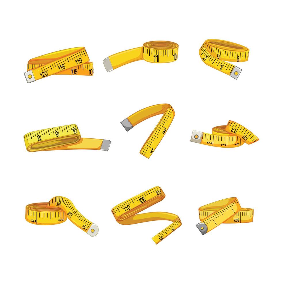 yellow measuring tape set cartoon vector illustration