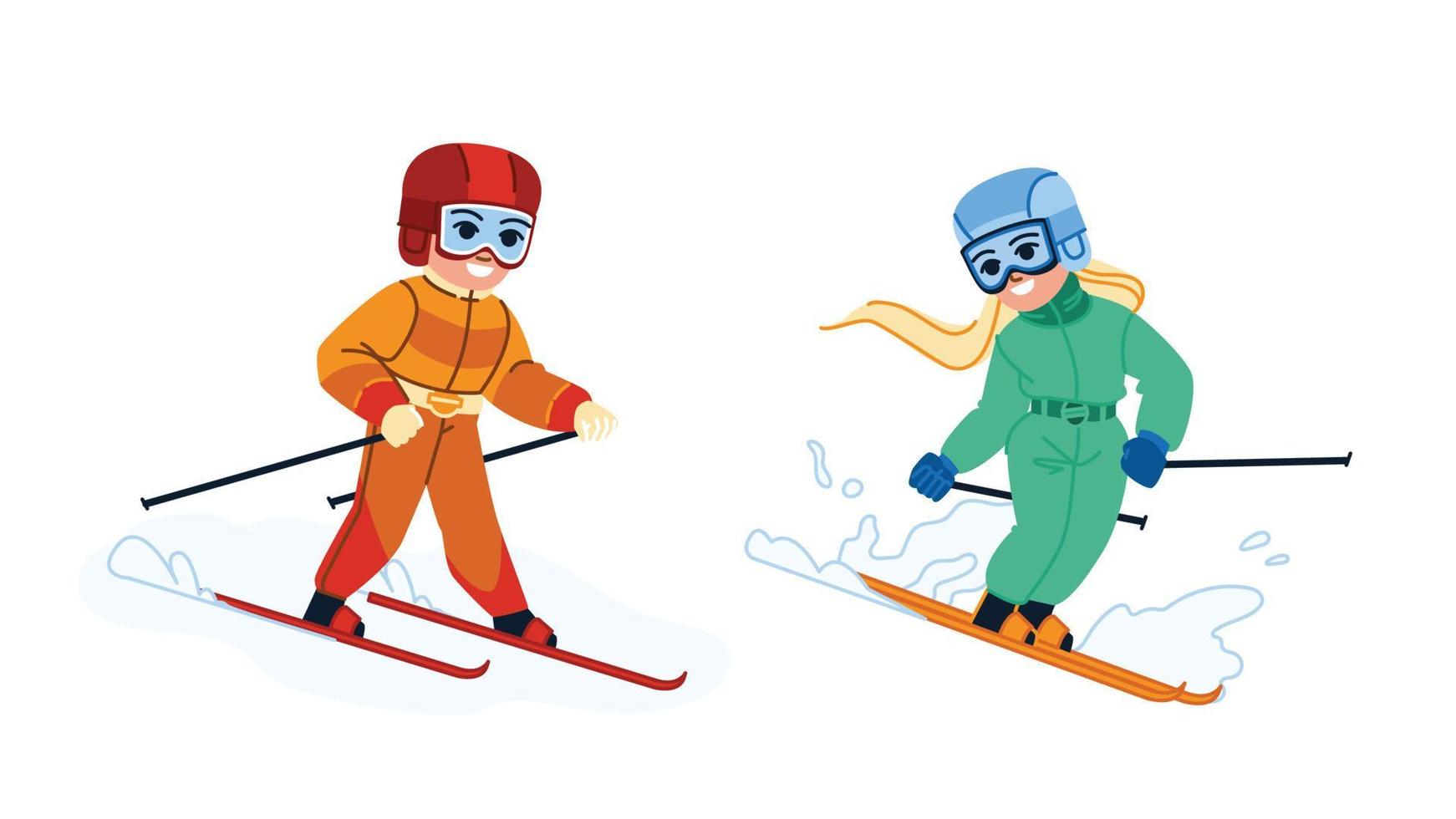 kid skiing vector