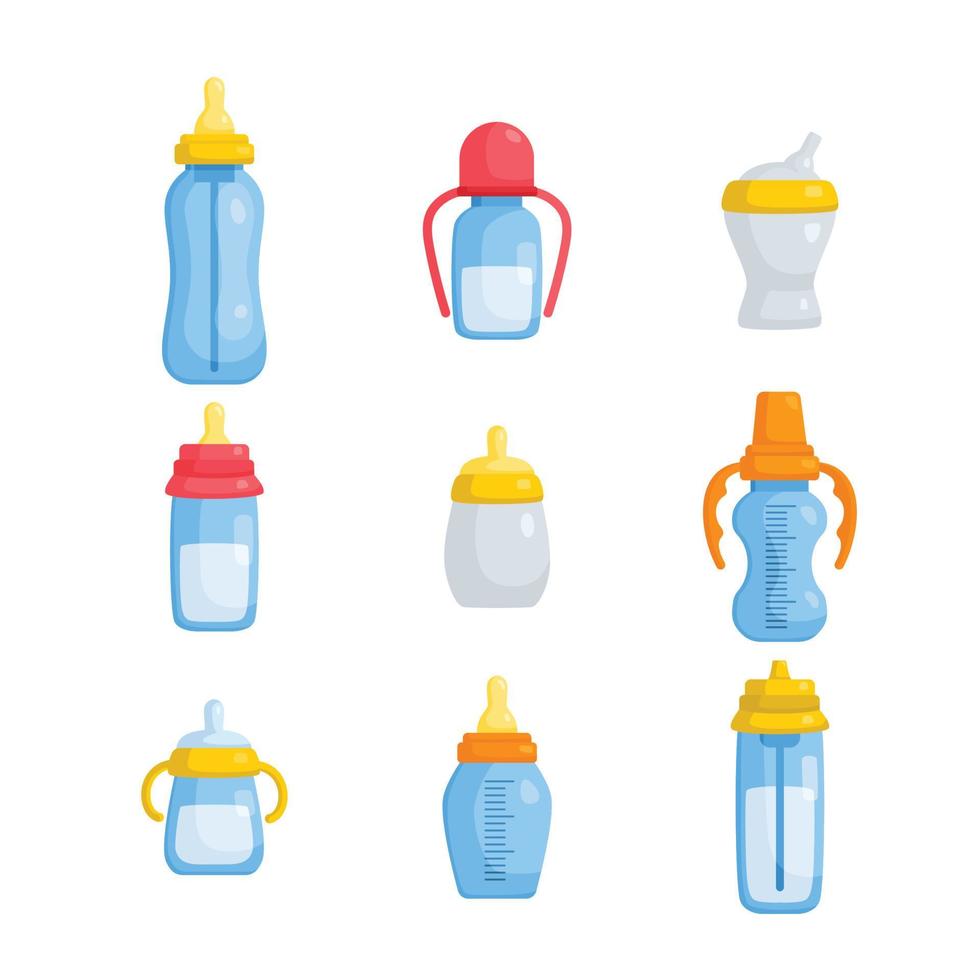 feeding bottle set cartoon vector illustration