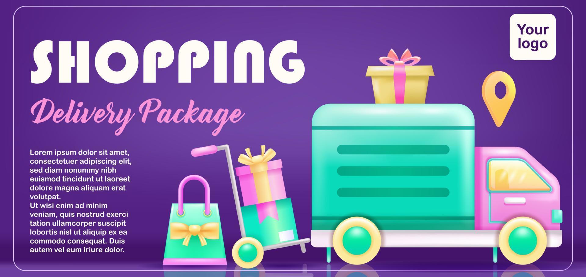 Shopping, package delivery. 3d illustration of truck and package vector