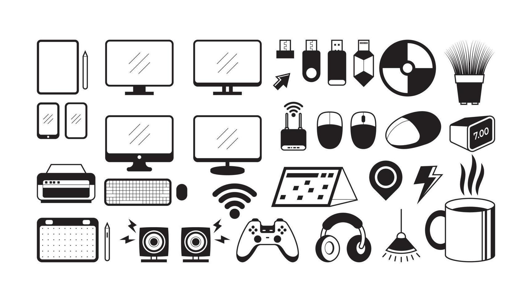 Collection of Electronic Device Design with Silhouette Style vector