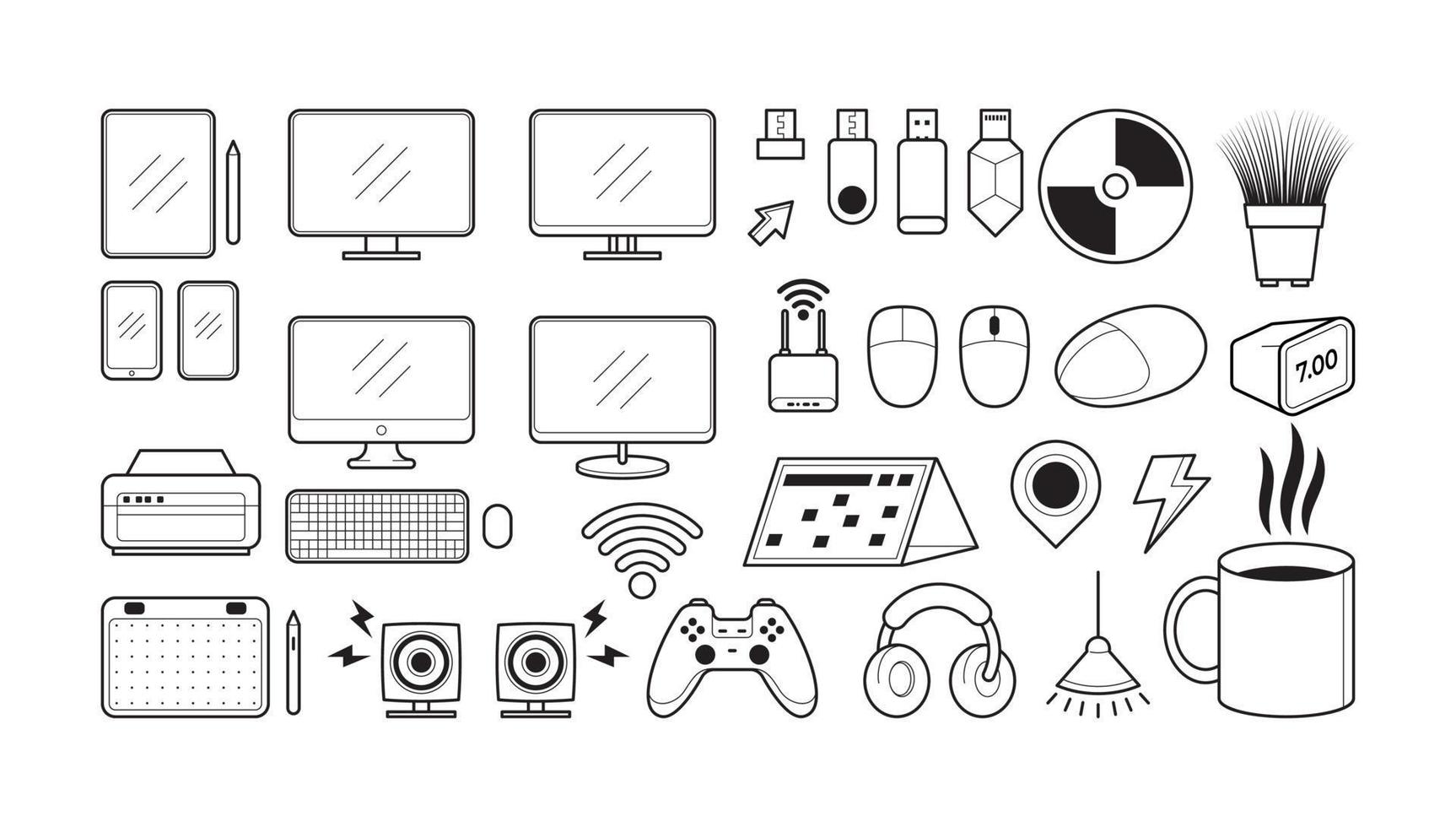 Collection of Electronic Device Design with Outline Style vector