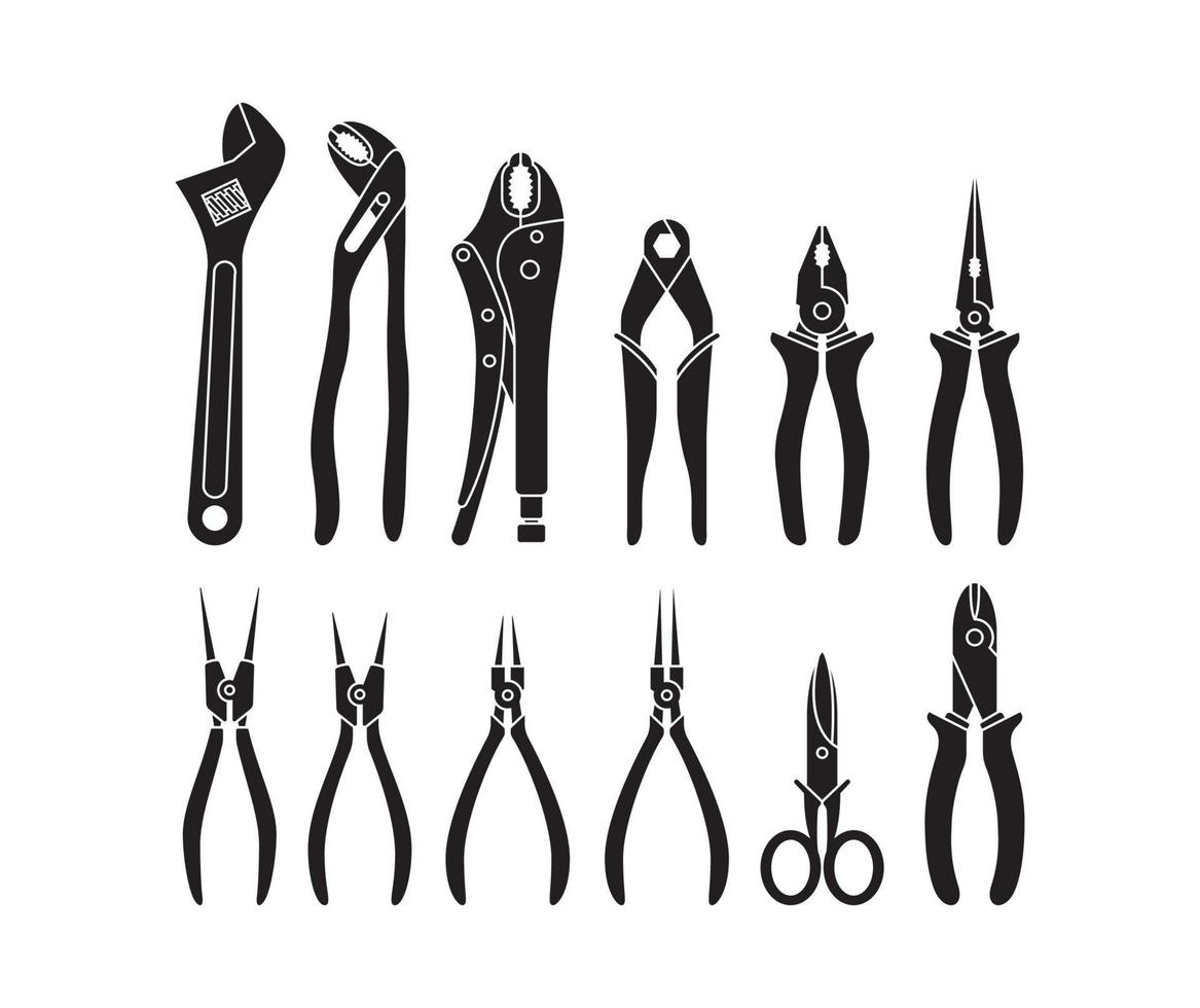 Collection of repair tools vector silhouette design