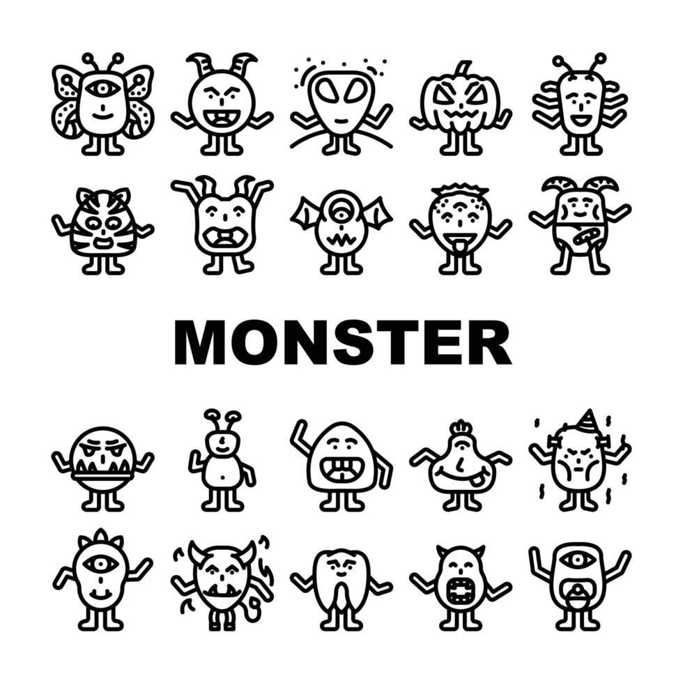 monstruo linda personaje íconos conjunto vector
