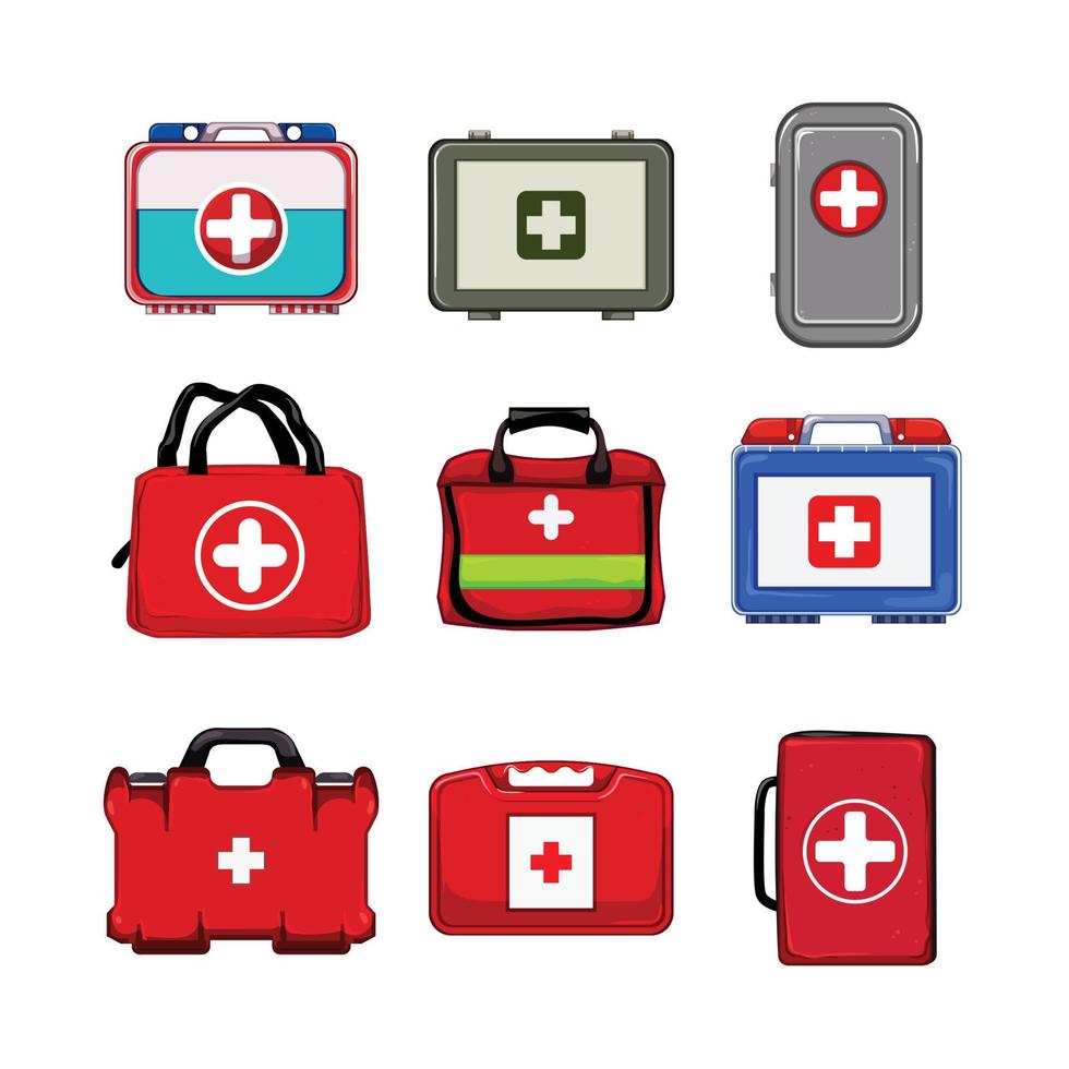 first aid kit set cartoon vector illustration